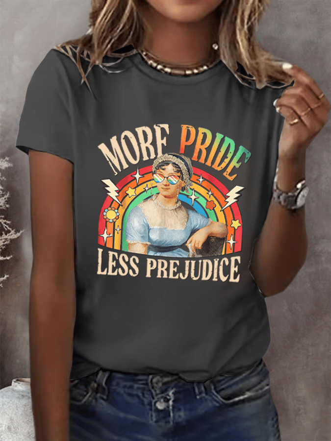 Women's Gay Month Rainbow Print Casual Crew Neck   T-Shirt