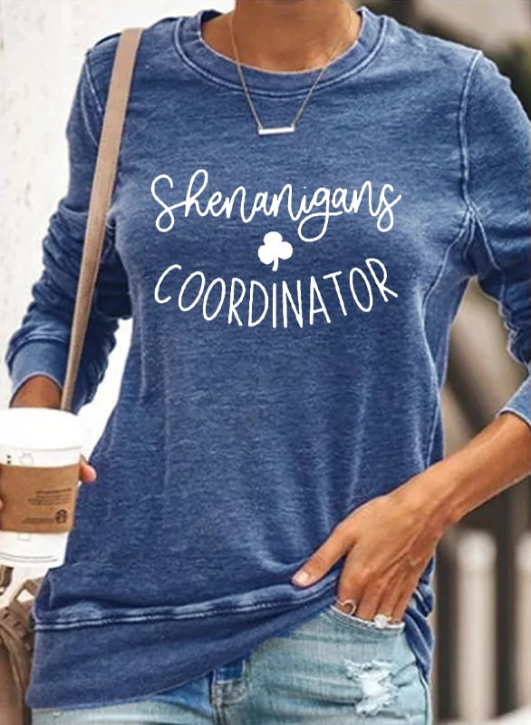 Women's Shenanigans Coordinator St. Patrick's Day Casual Long Sleeve Crewneck Sweatshirt