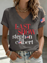 V-Neck Retro Last Show Print T-Shirt