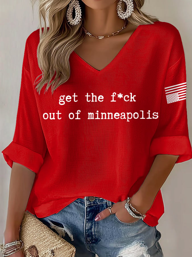 V-Neck Retro Get The F*Ck Out Of Minneapolis Print T-Shirt