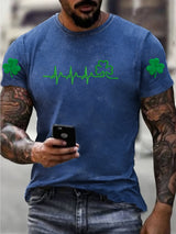 Women's St. Patrick's Day Pattern Washed Distressed Crew Neck 100% Cototon T-Shirt