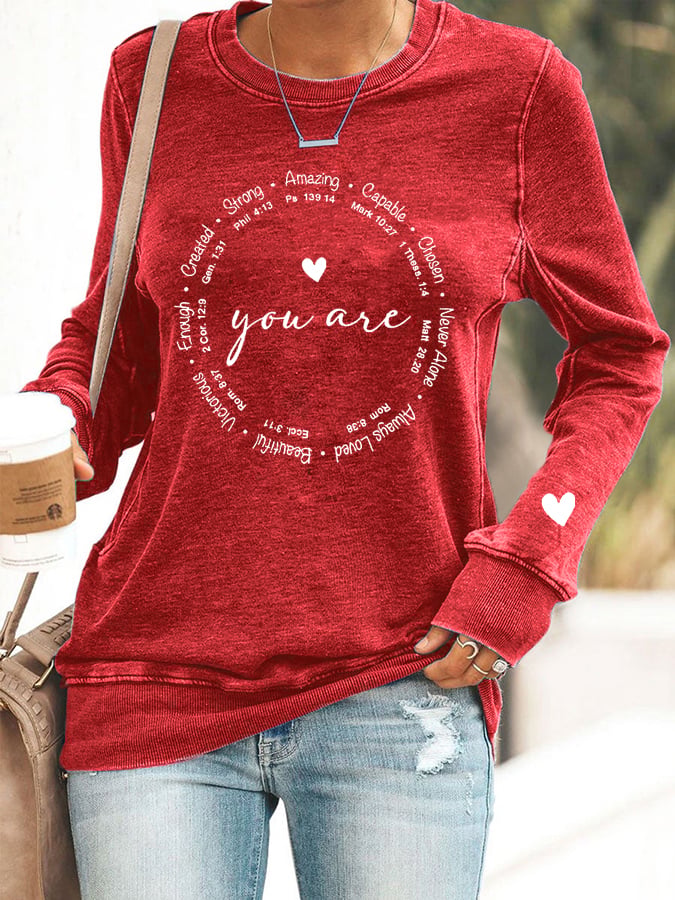 Women's You Are Enough Valentine'S Day Christian Print Sweatshirt