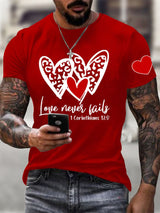 Men's Love Never Fails Heart Printed Round Neck T-Shirt