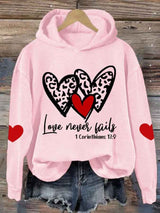 Women's Love Never Fails Heart Printed Sweatshirt