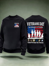Men's Veterans Day Sweatshirt, Our Defenders of Freedom American Flag and Soldier Silhouettes