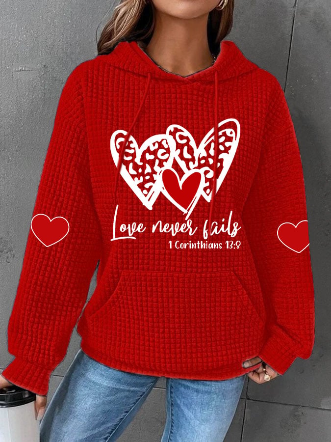 Women's Love Never Fails Heart Print Casual Sweatshirt
