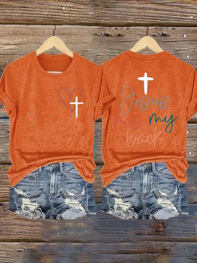 Women's Jesus Has My Back Print Shirt