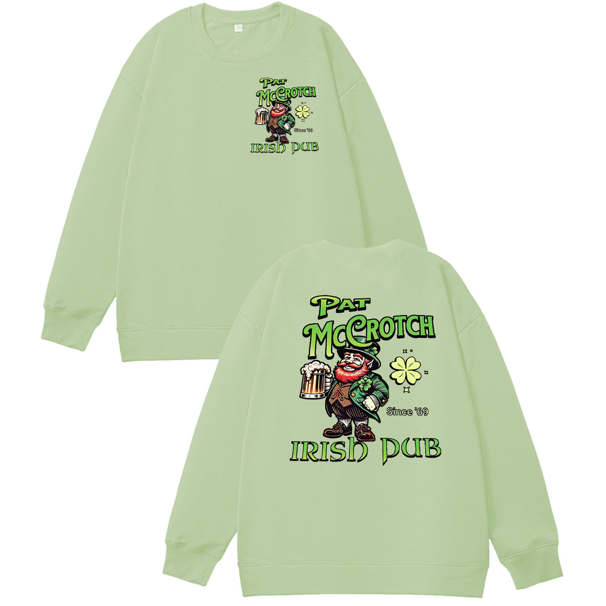 St.Patrick's Day Print Pattern 100% 300g Cotton Crew Neck Sweatshirt