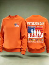 Men's Veterans Day Sweatshirt, Our Defenders of Freedom American Flag and Soldier Silhouettes