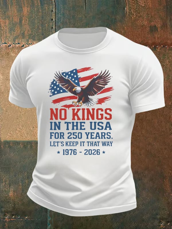 Men's   No Kings USA Patriotic Tee ,250 Years of Democracy printed T-shirt
