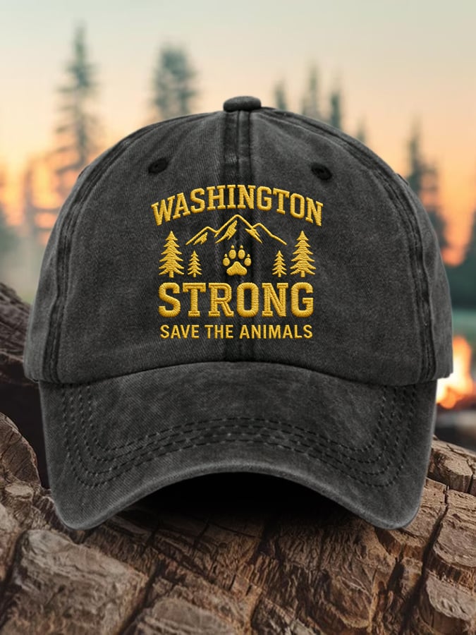 Retro Washington Strong Save The Animals Print Baseball Cap