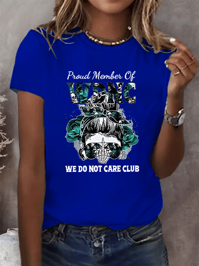Women's Round-Neck Retro Funny Proud Member Of WDNC Club We Do Not Care Menopause Perimenopause Print T-Shirt