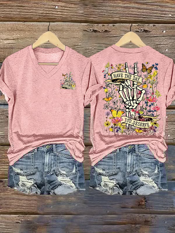 Women's  Flower skull hand gesture Of WDNC Club We Do Not Care Menopause Perimenopause Print T-Shirt