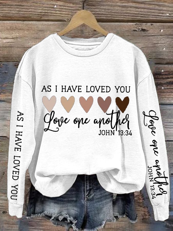 Women's Christian Valentine's Day Printed Round Neck Long Sleeve Sweatshirt