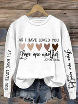 Women's Christian Valentine's Day Printed Round Neck Long Sleeve Sweatshirt