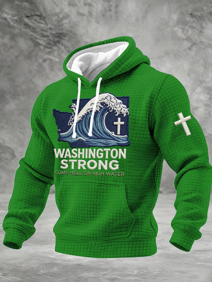 Men's Retro Washington Strong Come Hell Or High Water Print Hoodie