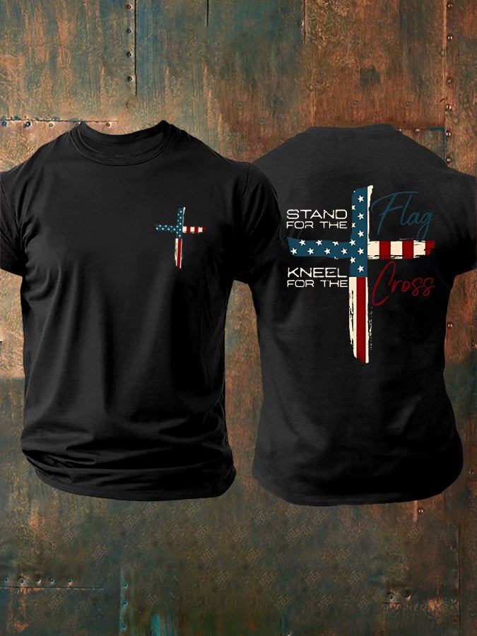 🔥Buy 3 Get 15% Off🔥Men's Stand For The Flag Kneel For The Cross Printed Casual T-Shirt