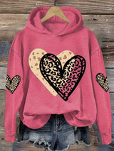 Women's Valentine's Day printed hooded sweatshirt