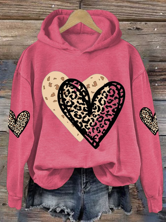 Women's Valentine's Day printed hooded sweatshirt