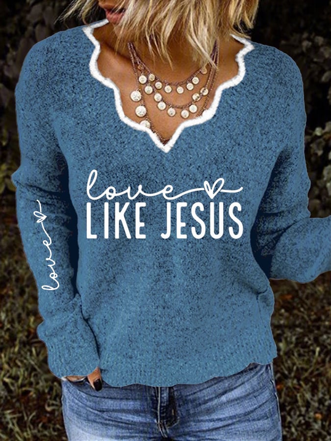 Women's Valentine's Day Printed V-Neck Top