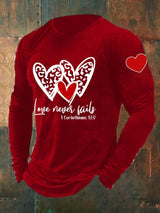 Men's Love Never Fails Heart Print Long Sleeve Top