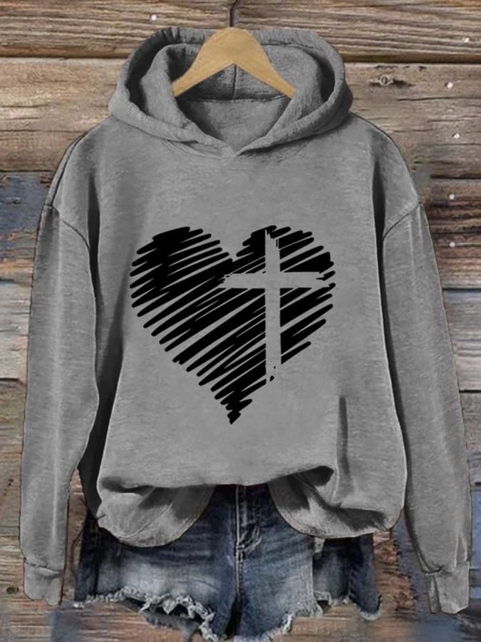 Women'S Love Cross Printed Casual Hoodie