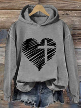 Women'S Love Cross Printed Casual Hoodie