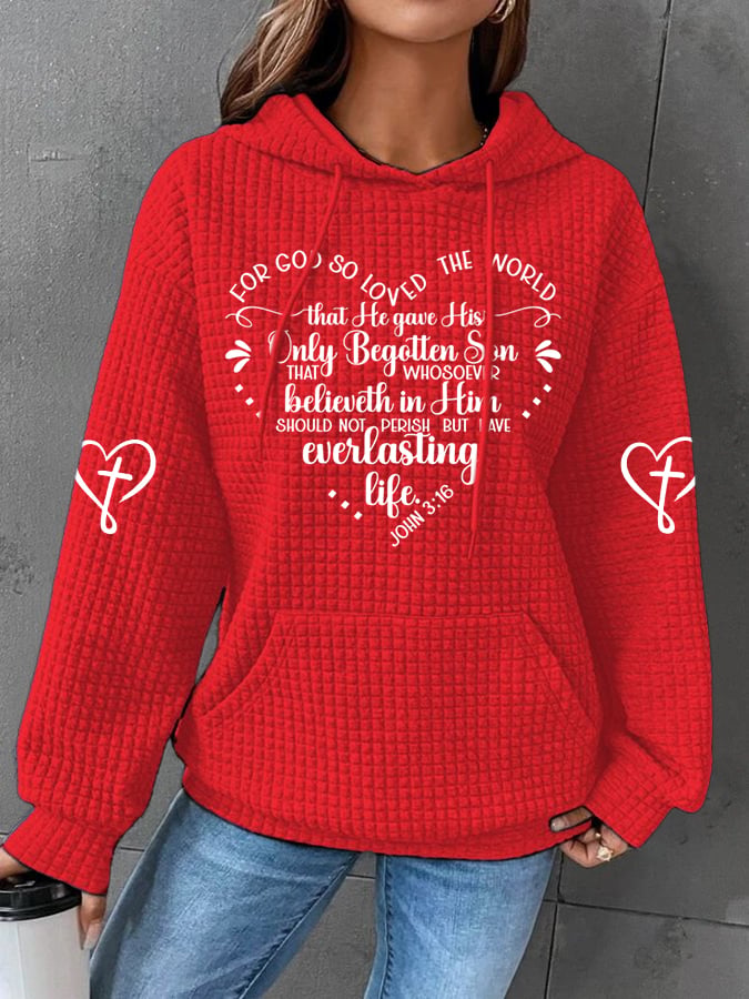 Women's John 3:16 For God So Loved the World Heart Shaped Bible Verse Hoodie