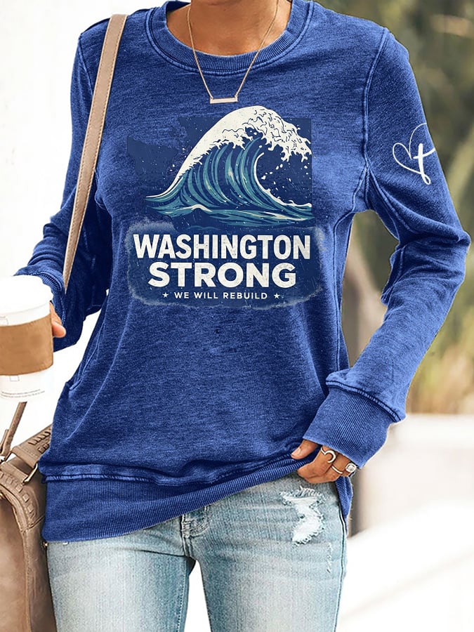Retro Washington Strong We Will Rebuild Print Sweatshirt