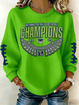 Women's Football Printed Knit Crew Neck Long-Sleeved Top