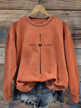 Women's Christian Cross Printed Round Neck Long Sleeve Sweatshirt