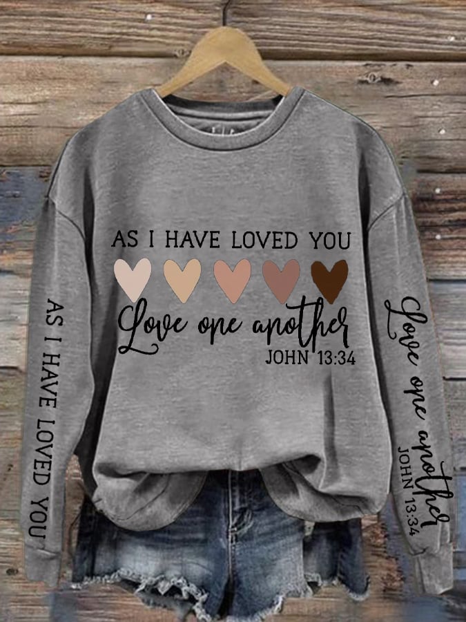 Women's Christian Valentine's Day Printed Round Neck Long Sleeve Sweatshirt