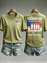 Women's Veterans Day Shirt, Our Defenders of Freedom American Flag and Soldier Silhouettes