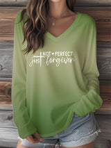 Women's Not Perfect Just Forgiven Printed V-Neck Long Sleeve T-Shirt