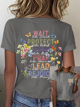 🔥Hot Sale Picks 🔥Women'S Casual Floral Faith Print Short Sleeve T-Shirt