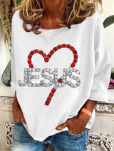 Women's Faith Valentine's Day Heart Printed Casual Sweatshirt