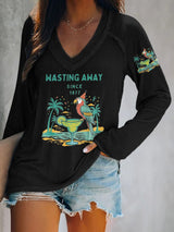 V-neck Retro Parrot Margarita Wasting Away Since 1977 Print T-Shirt