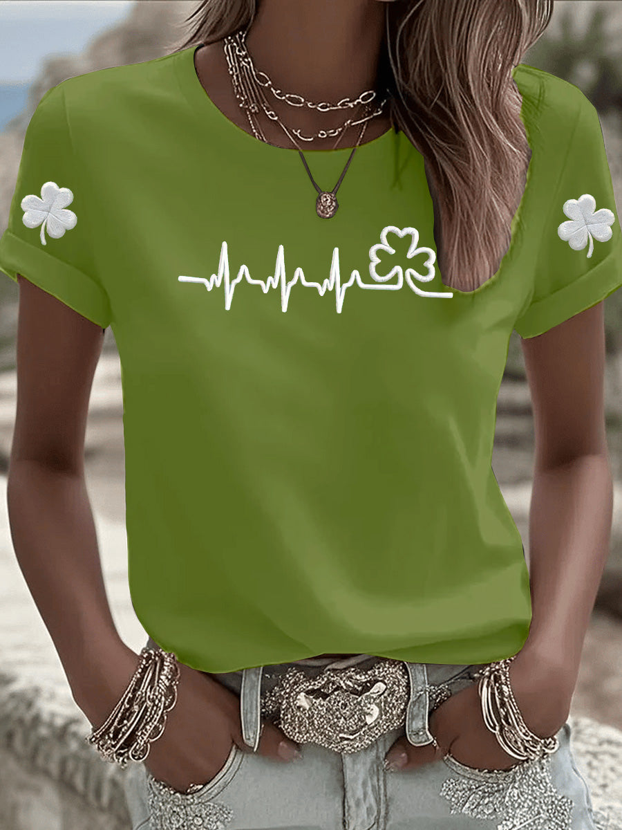 Women's St. Patrick's Day Art Print  Pattern Round-Neck 100% Cotton 180g T-Shirt