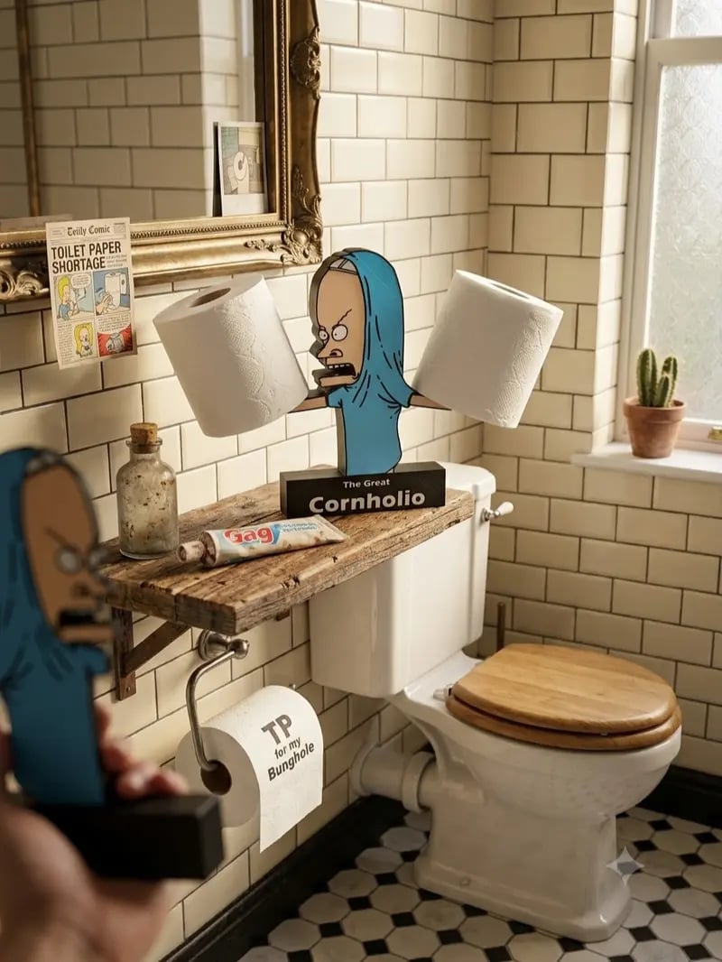 The Great Cornholio Funny Toilet Paper Holder, Weird Cool Bathroom Decor Gift