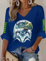Women's Rugby Print Waffle Long Sleeve T-Shirt