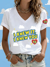 V-Neck Retro I Knew It Print T-Shirt