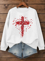 Women's Valentine's Day Love Heart Cross Printed Sweatshirt