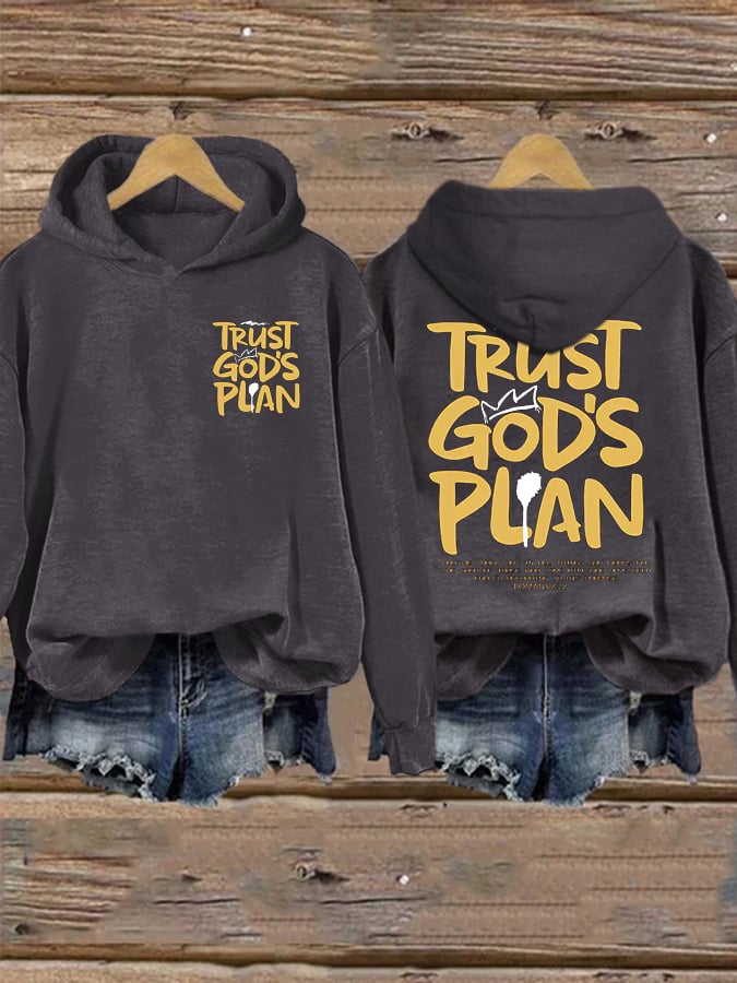 Women'S Casual Trust God's Plan Christian Print Hoodie