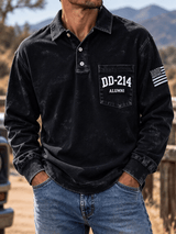 Men's Veteran DD-214 Print Long-Sleeve Polo Shirt