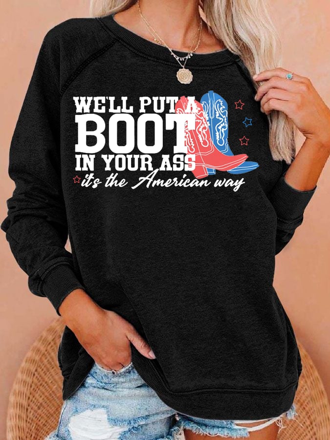 Women's  Courtesy of the Red, White and Blue Cowboy  Print Casual Sweatshirt