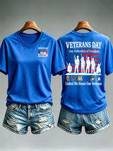 Women's Veterans Day Shirt, Our Defenders of Freedom American Flag and Soldier Silhouettes