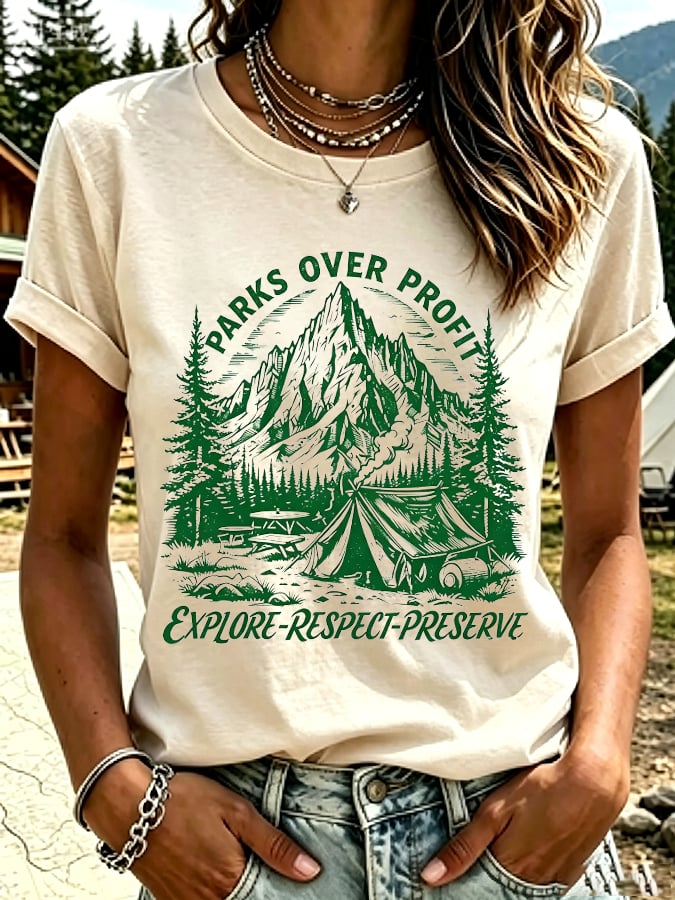 Women's National Park Print Casual T-Shirt