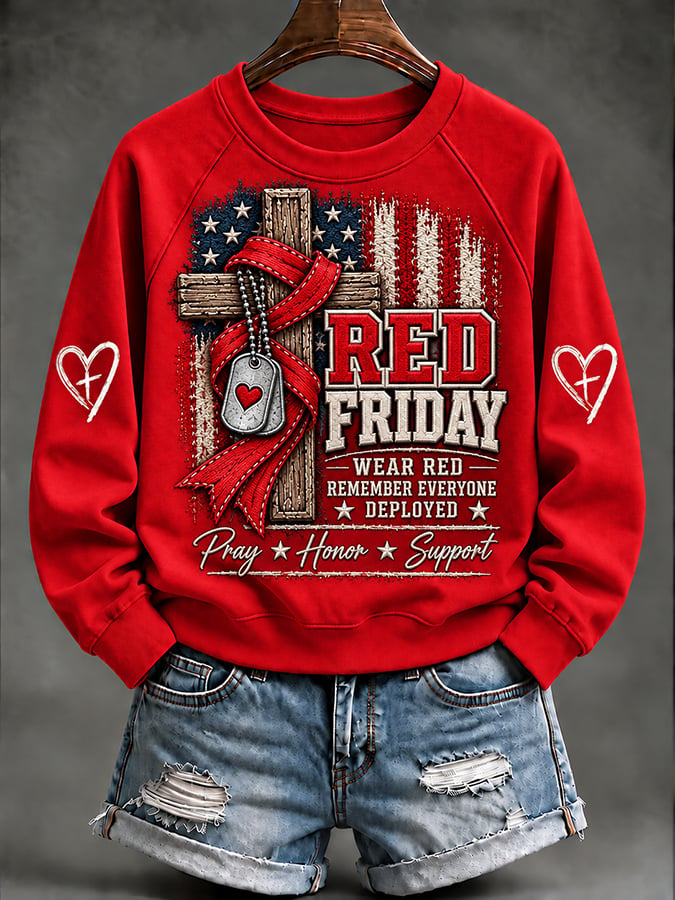 Women's Red Friday Print Sweatshirt