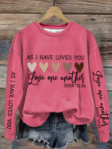 Women's Christian Valentine's Day Printed Round Neck Long Sleeve Sweatshirt