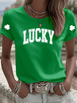 St. Patrick'S Day Luck  Clover Pattern Round-Neck 100% Cotton 180g T-Shirt